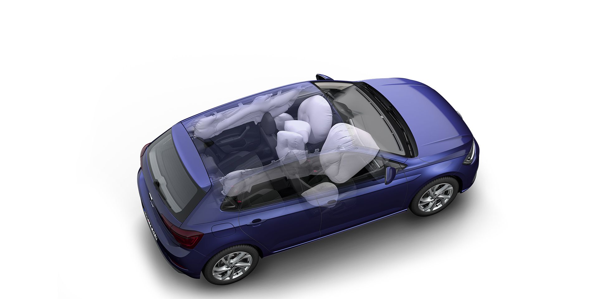 Abbildung zeigt die Technik des proaktiven Insassenschutzsystems im VW Polo