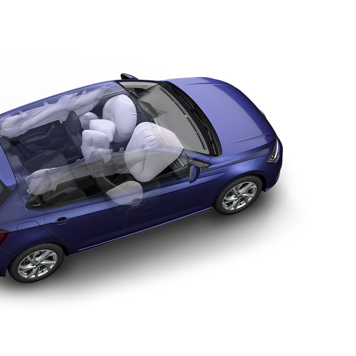 Abbildung zeigt die Technik des proaktiven Insassenschutzsystems im VW Polo