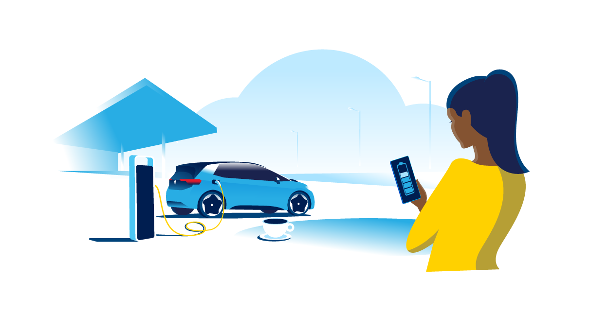 Illustration zum unterwegs Laden eines VW ID. 