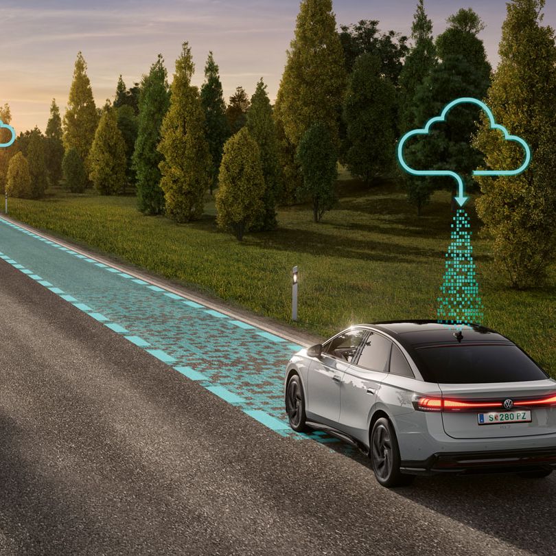Grafika prikazuje, kako v VW ID.7 deluje Travel Assist z množicami podatkov. 