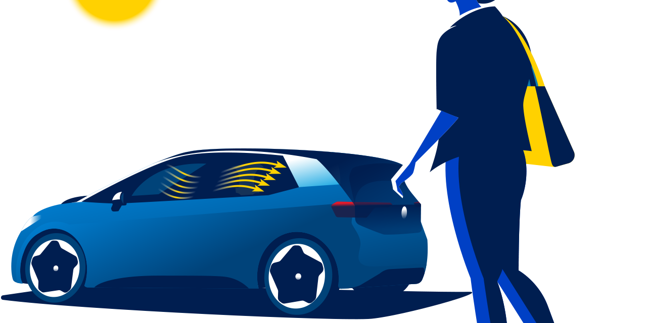Eine Frau geht auf den Volkswagen ID. 3 zu