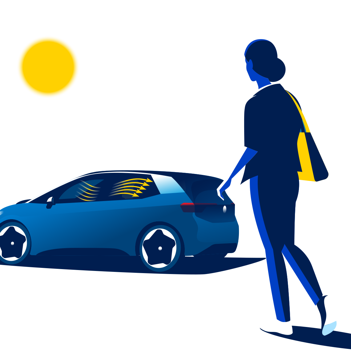 Eine Frau geht auf den Volkswagen ID. 3 zu