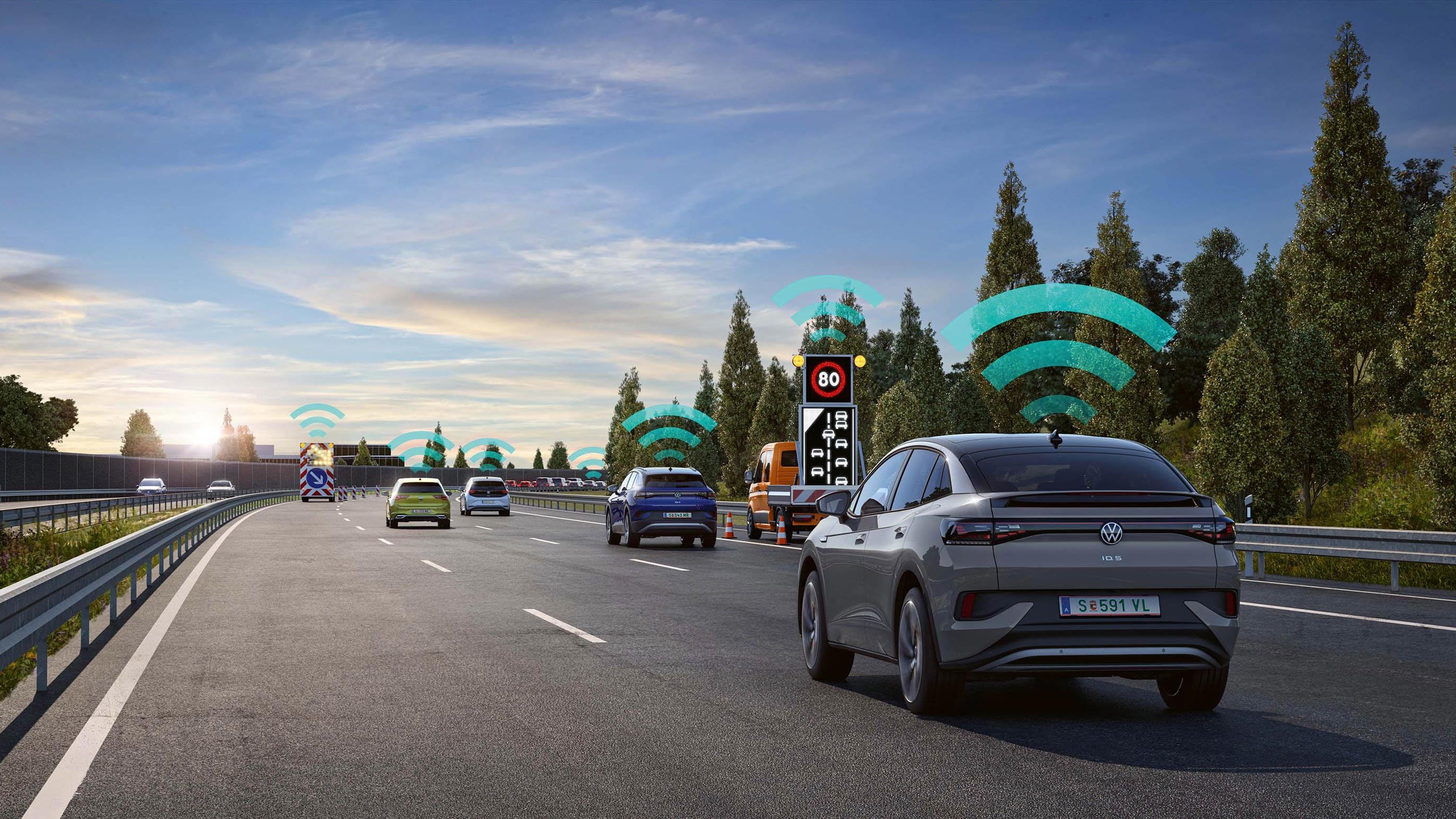 Grafika prikazuje, kako deluje opozarjanje na nevarnosti Car2X.