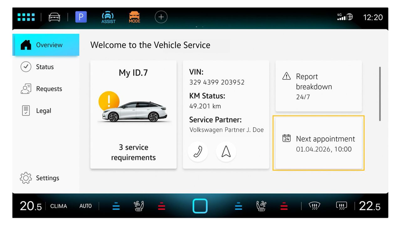 Zaslon prikazuje splošni pregled v aplikaciji In-Car 