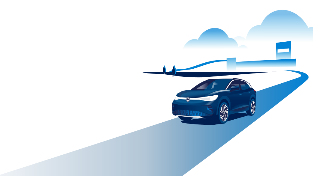 Illustration zeigt den ID.4 GTX auf einer Straße