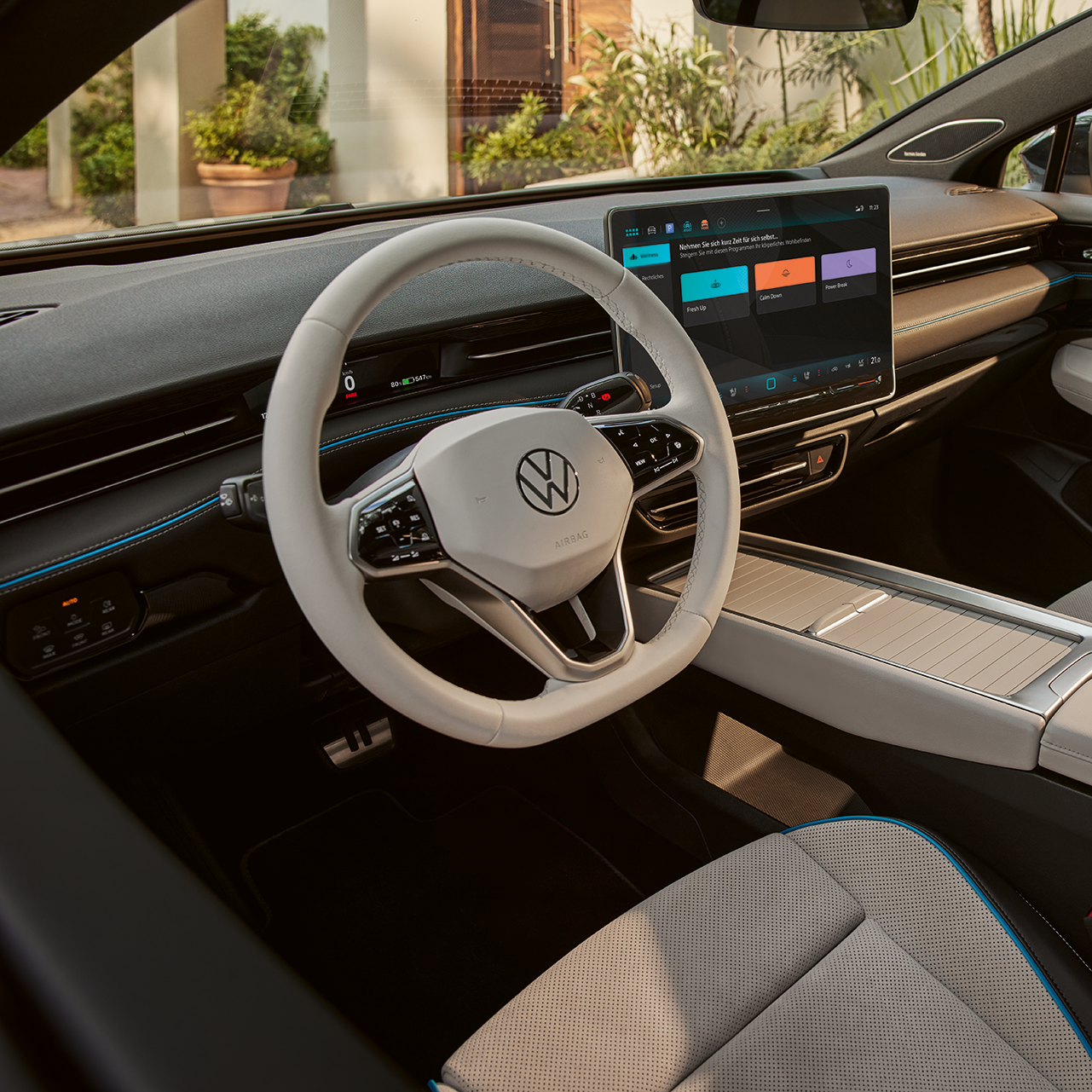 Notranjost VW ID.7. Pogled na zaslon z aplikacijo Wellness.