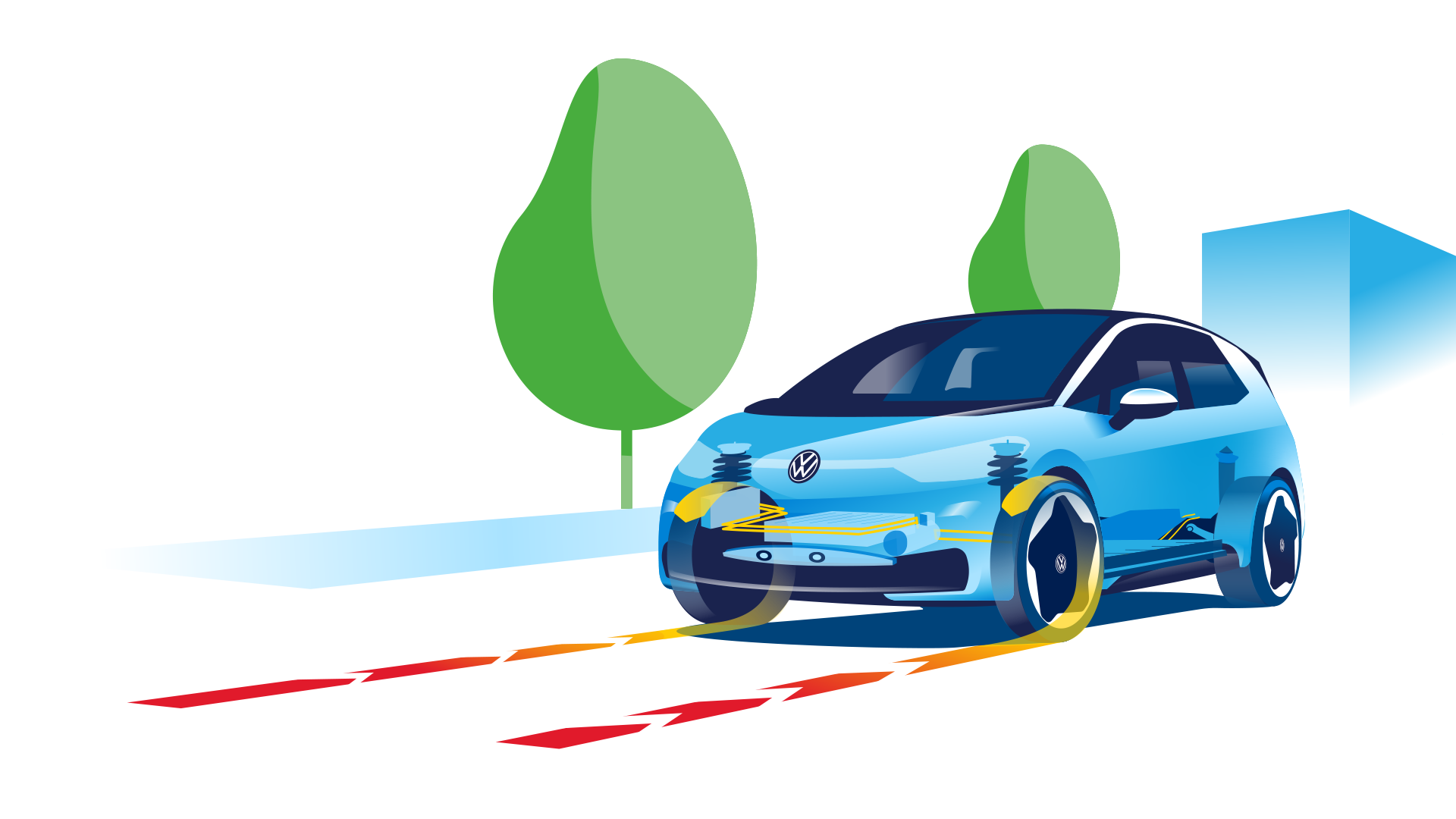 Kadar električni avto zavira, kolesa prenašajo kinetično energijo.